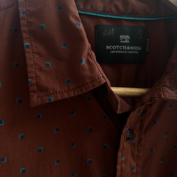 Scotch & Soda Men’s Rust Shirt w Turquoise & Navy Geometric Print - size Large - Picture 4 of 5